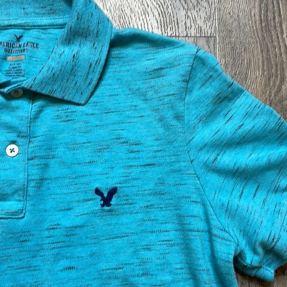 American Eagle Outfitters Mens Core Flex Teal Blue Short Sleeve Polo Tee, size S - Picture 3 of 9
